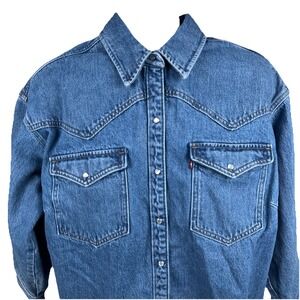 Levis Mens Pearl Snap Heavy Denim Shacket 2XL Blue Western Cowboy‎ Workwear